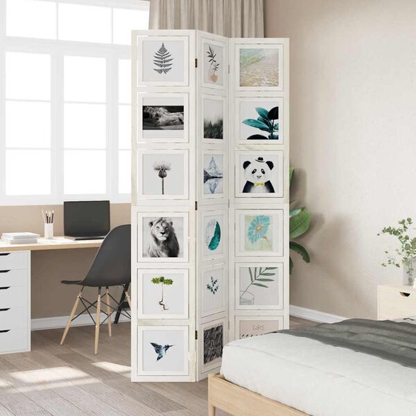 vidaXL Sobna pregrada s 3 panela bijela od masivnog drva paulovnije