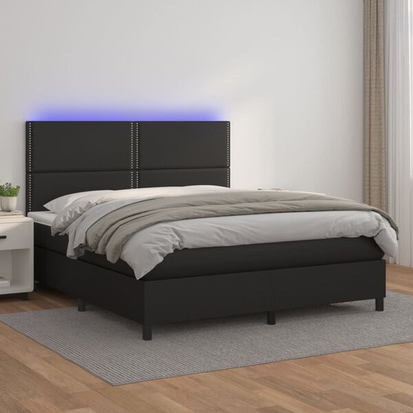 vidaXL Krevet box spring s madracem LED crni 180x200cm od umjetne kože