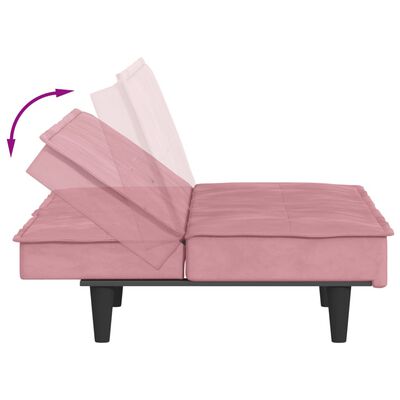 vidaXL Kauč na razvlačenje s držačima za čaše ružičasti baršunasti