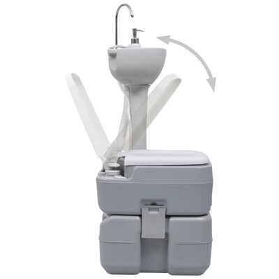 vidaXL Prijenosni set toaleta i stalka s umivaonikom za kampiranje sivi