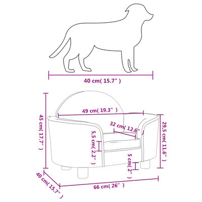 vidaXL Krevet za pse svjetlosivi 66 x 40 x 45 cm baršunasti