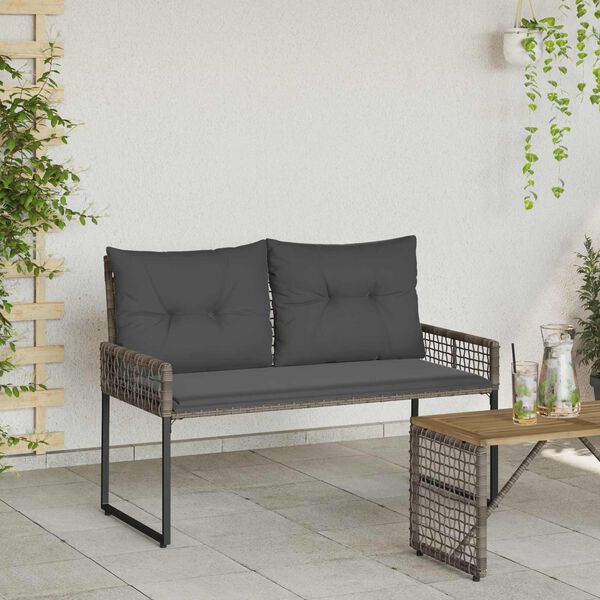 vidaXL Vanjska klupa Sivi 118 x 55 x 82 cm PE Rattan i Tkanina