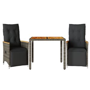 vidaXL 3-dijelni vrtni bistro set od poliratana s jastucima sivi