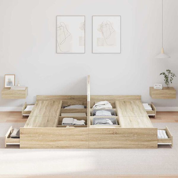 vidaXL Krevet s ladicama Sonoma hrast 200 x 200 cm Konstruirano drvo