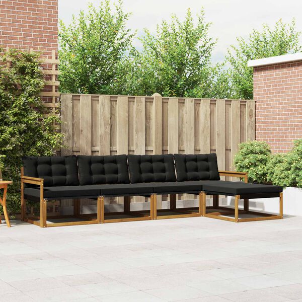 vidaXL Set vanjskih sofa s jastukom 5 pcs Prirodna i crna