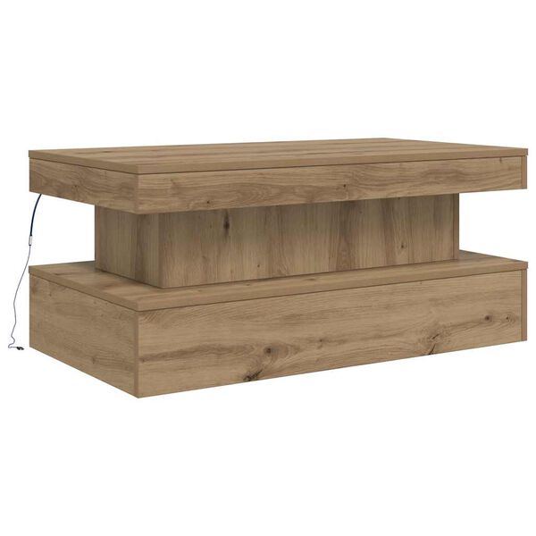 vidaXL Stolić za kavu s LED svjetlima boja hrasta artisan 90x50x40 cm