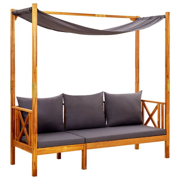 vidaXL Vrtna klupa s nadstre&scaron;nicom i tabureima masivno bagremovo drvo