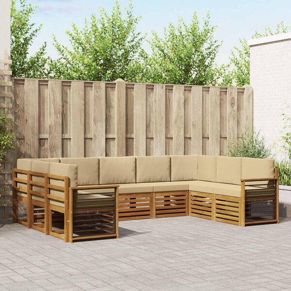 vidaXL Setovi sofa s jastukom 9 pcs Prirodna i bež Čvrsto drvo akacije