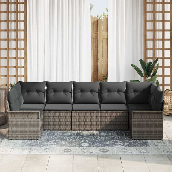 vidaXL Sjedeća garnitura za vrt s jastukom 7 pcs Siva Poli ratan