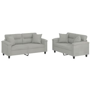 vidaXL 2-dijelni set sofa s jastucima svjetlosivi od mikrovlakana