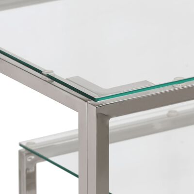 vidaXL Konzolni stol srebrni nehrđajući čelik i kaljeno staklo