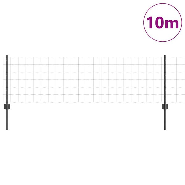 vidaXL Ograda s postovima Siva 0,6 x 10 m Čelik i PVC