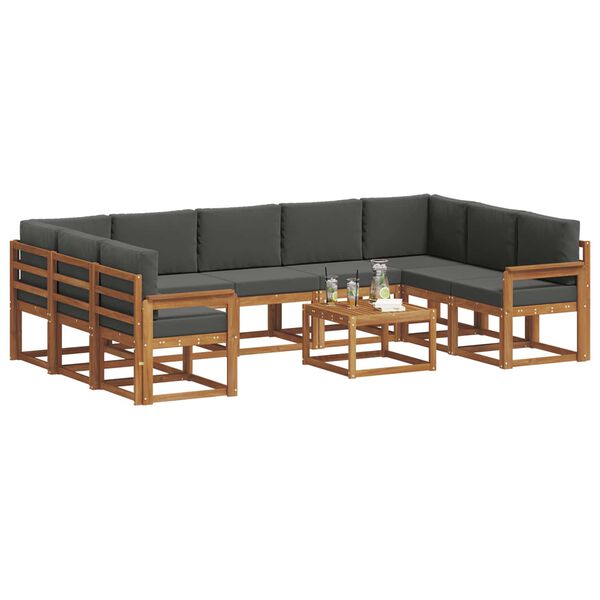 vidaXL Set vanjskih sofa s jastukom 10 pcs Prirodna i antracit