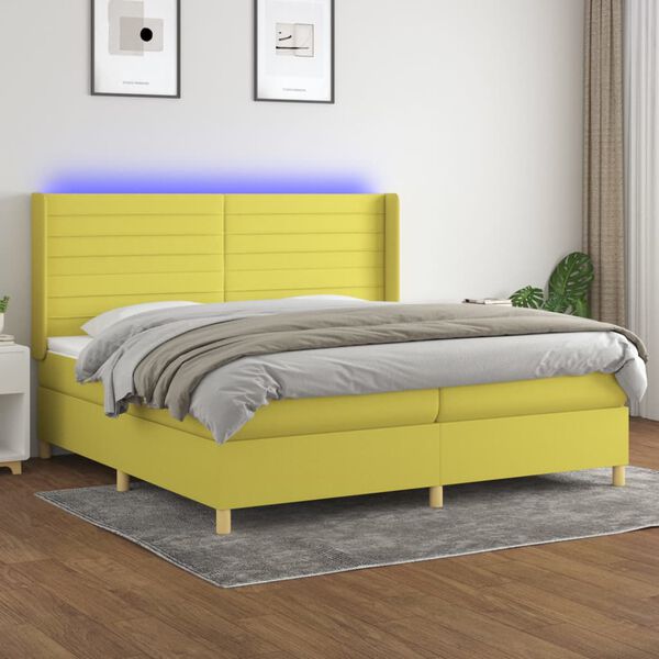 vidaXL Krevet box spring s madracem LED zeleni 200x200 cm od tkanine