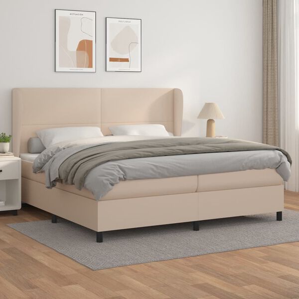 vidaXL Krevet box spring s madracem cappuccino 200x200cm umjetna koža