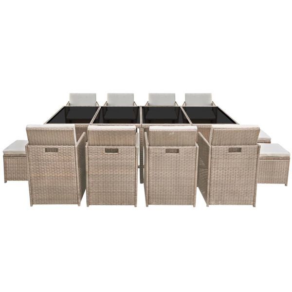 vidaXL 13-dijelni vrtni blagovaonski set od poliratana s jastucima bež
