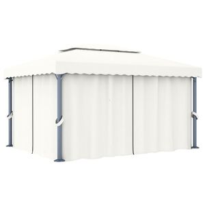 vidaXL Sjenica sa zastorom 4 x 3 m krem bijela aluminijska