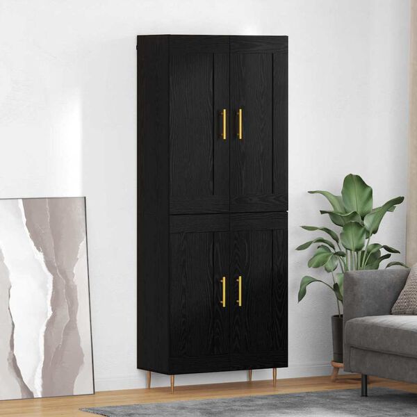 vidaXL Highboard Crni hrast 69,5 x 34 x 180 cm Konstruirano drvo