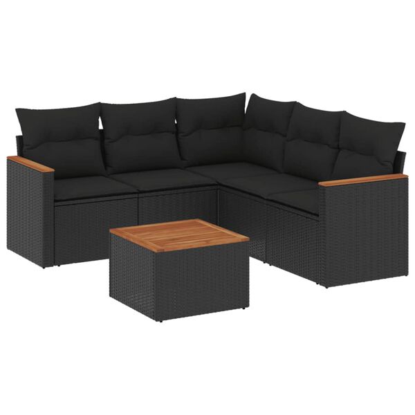 vidaXL 6-dijelni set vrtnih sofa s jastucima crni od poliratana