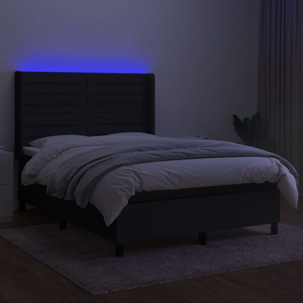 vidaXL Krevet box spring s madracem LED crni 140x190 cm od tkanine