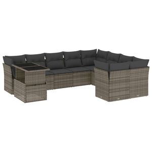 vidaXL 10-dijelni set vrtnih sofa od poliratana s jastucima sivi