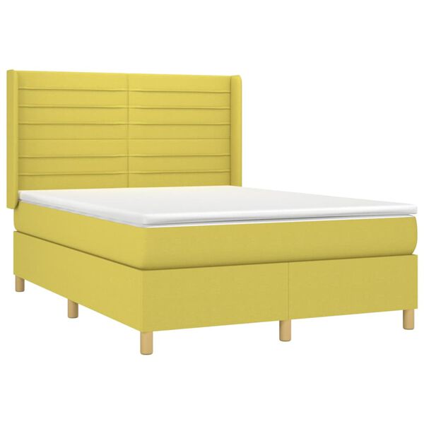 vidaXL Krevet box spring s madracem LED zeleni 140x190 cm od tkanine