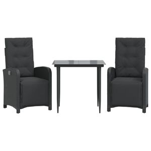 vidaXL 3-dijelni bistro set s jastucima crni od poliratana