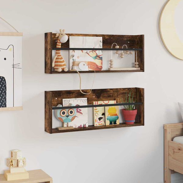 vidaXL Polica za časopise Zidne 2 pcs Dimljeni hrast 80 x 12 x 30 cm