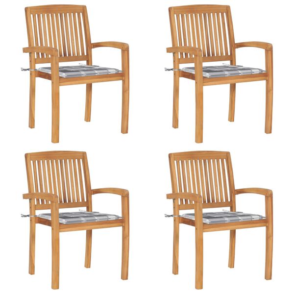 vidaXL Složive vrtne stolice s jastucima 4 kom od masivne tikovine