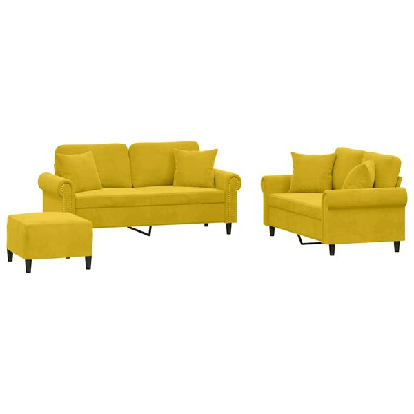 vidaXL 3-dijelni set sofa s jastucima žuti bar&scaron;unasti