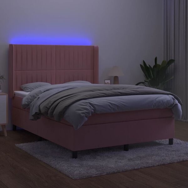 vidaXL Krevet box spring s madracem LED ružičasti 140x200cm bar&scaron;unasti