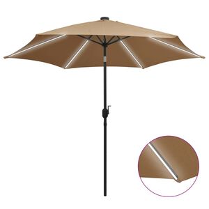 vidaXL Vrtni suncobran LED s aluminijskim stupom 300 cm smeđesivi