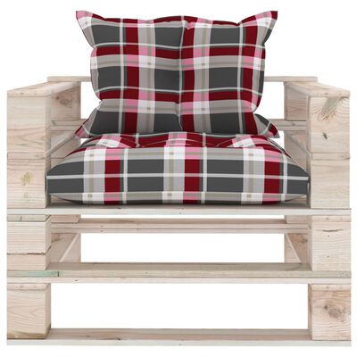 vidaXL Vrtna sofa od paleta od borovine s crvenim kariranim jastucima