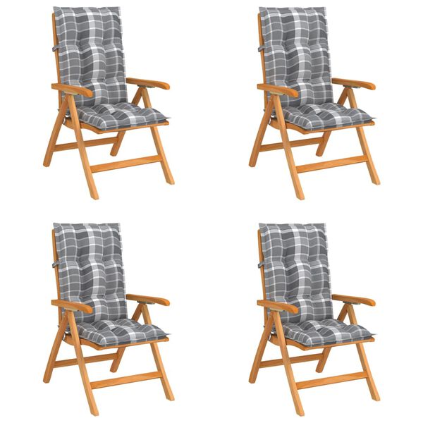 vidaXL Nagibne vrtne stolice s jastucima 4 kom od masivne tikovine