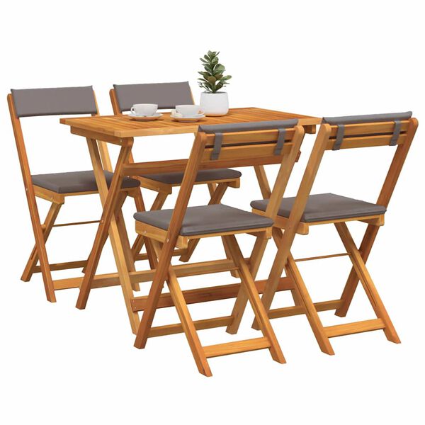 vidaXL Bistro set s jastukom 5 pcs Prirodna nafta Čvrsto drvo akacije