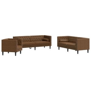 vidaXL Chesterfield garnitura od 3 dijela s jastucima, smeđa, umjetna koža