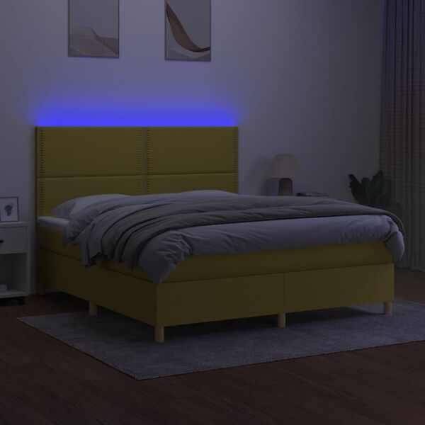vidaXL Krevet box spring s madracem LED zeleni 180x200 cm od tkanine
