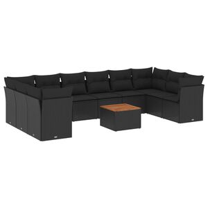 vidaXL 11-dijelni set vrtnih sofa od poliratana s jastucima crni