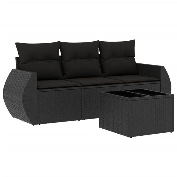 vidaXL 4-dijelni set vrtnih sofa od poliratana s jastucima crni