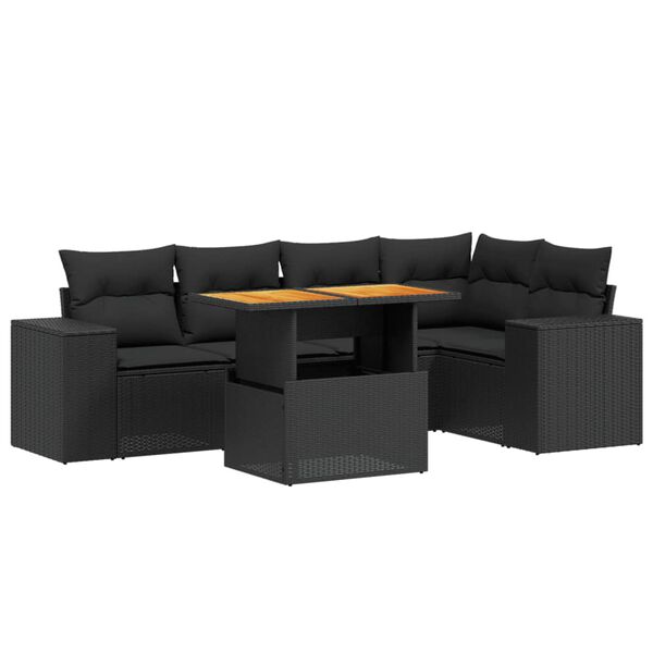 vidaXL 6-dijelni set vrtnih sofa s jastucima crni od poliratana