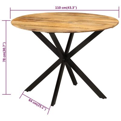 vidaXL Blagovaonski stol Ø 110 x 78 cm od masivnog drva manga i čelika