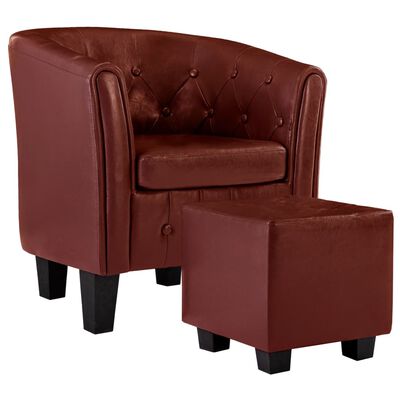 vidaXL Fotelja od umjetne kože s osloncem za noge crvena boja vina