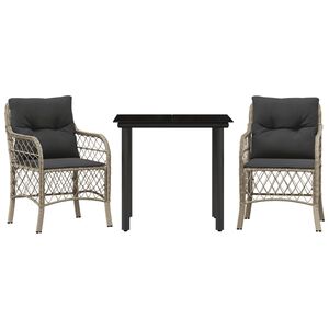 vidaXL 3-dijelni bistro set s jastucima svjetlosivi od poliratana