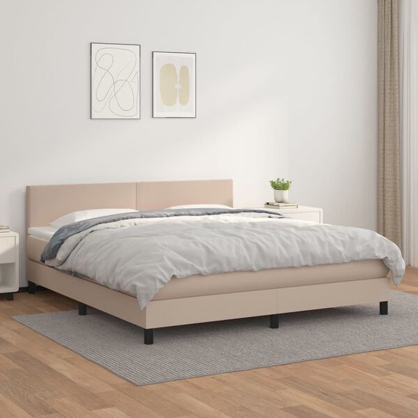vidaXL Krevet box spring s madracem cappuccino 180x200 cm umjetna koža
