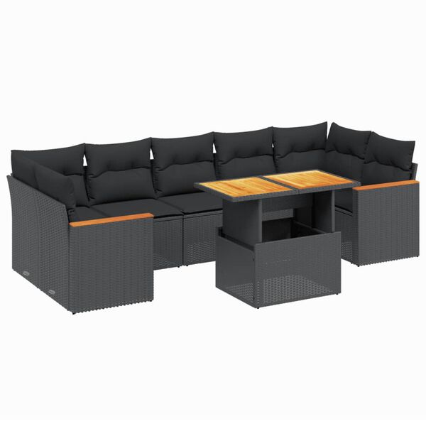 vidaXL 8-dijelni set vrtnih sofa od poliratana s jastucima crni