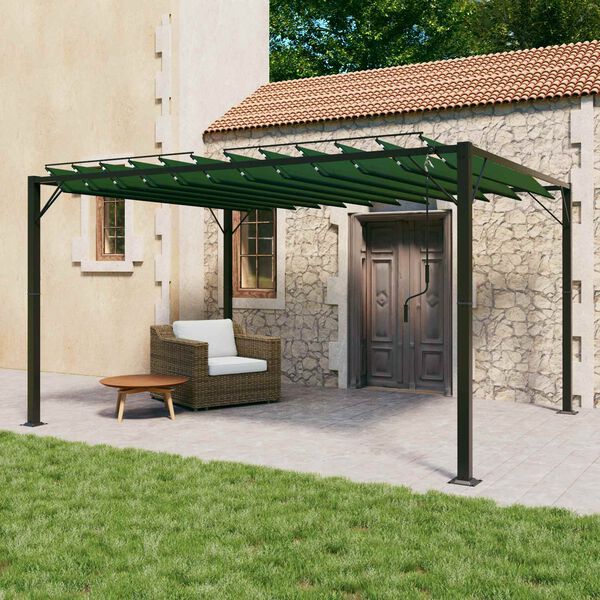 vidaXL Gazebo s krovom s roletnom Zelena 3 x 4 x 2,14 m