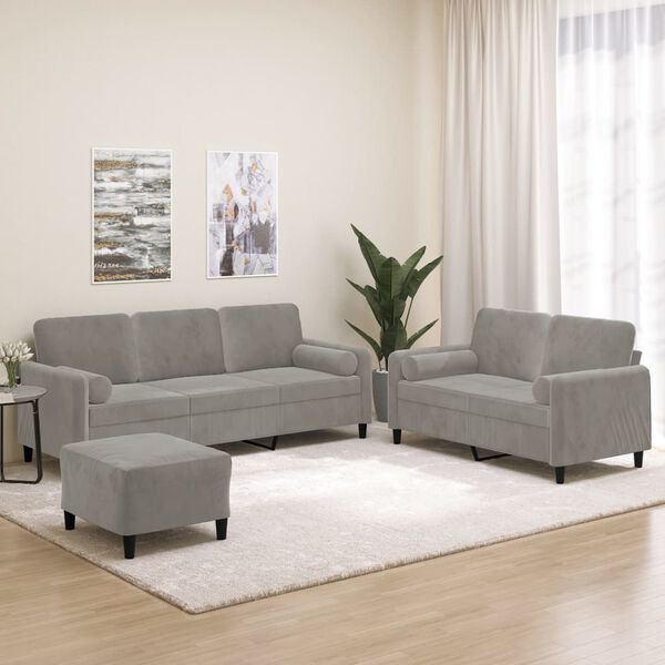 vidaXL 3-dijelni set sofa s jastucima svjetlosivi bar&scaron;unasti