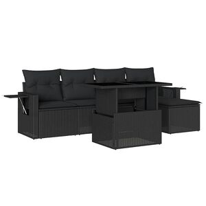 vidaXL 6-dijelni set vrtnih sofa s jastucima crni od poliratana