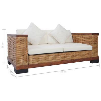 vidaXL 3-dijelni set sofa od prirodnog ratana s jastucima smeđi