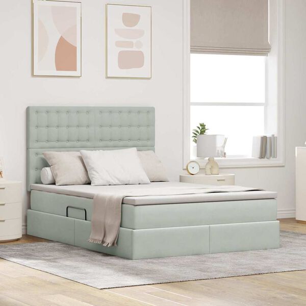 vidaXL Krevet s madracem i skladi&scaron;tem Svijetlo siva 140 x 190 cm